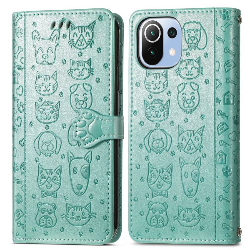 Capa Flip Para Xiaomi Mi 11 Lite 4G / 5G / 5G NE Animais Animados