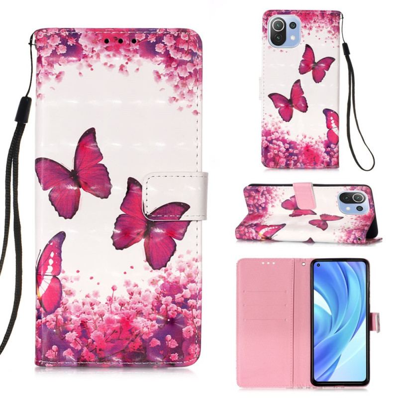 Capa Flip Para Xiaomi Mi 11 Lite 4G / 5G / 5G NE Borboletas Vermelhas