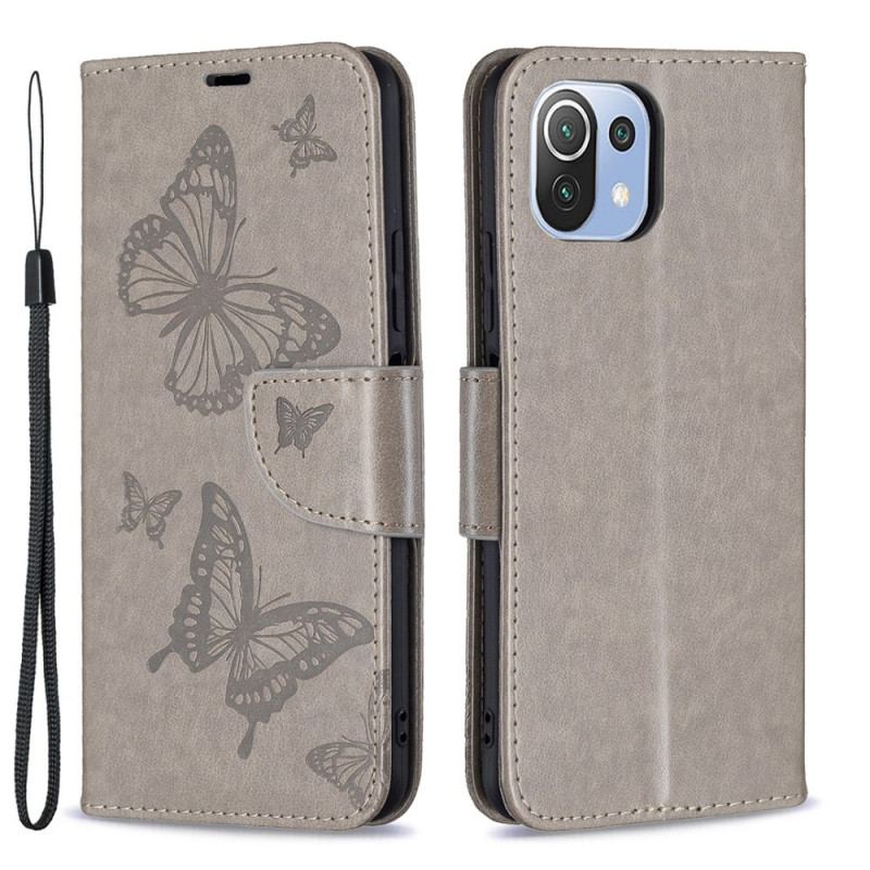Capa Flip Para Xiaomi Mi 11 Lite 4G / 5G / 5G NE De Cordão Strappy Estampado Borboletas