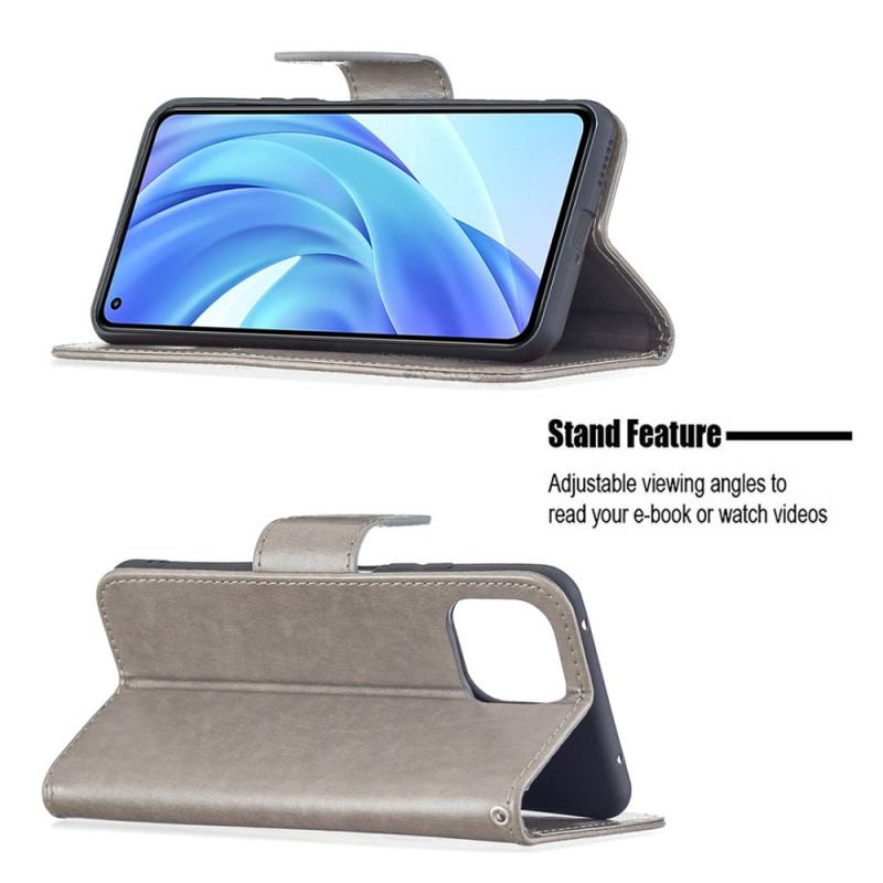 Capa Flip Para Xiaomi Mi 11 Lite 4G / 5G / 5G NE De Cordão Strappy Estampado Borboletas