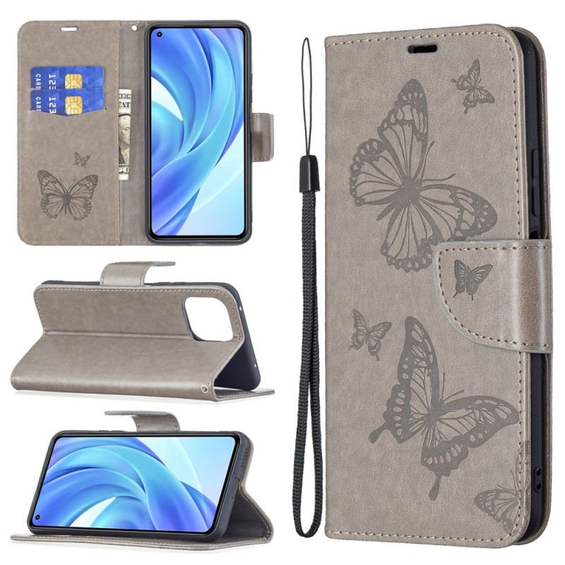 Capa Flip Para Xiaomi Mi 11 Lite 4G / 5G / 5G NE De Cordão Strappy Estampado Borboletas