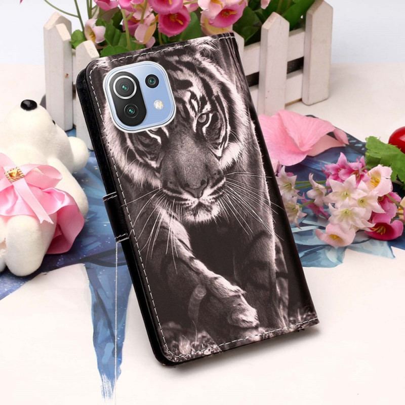 Capa Flip Para Xiaomi Mi 11 Lite 4G / 5G / 5G NE Tigre Da Noite