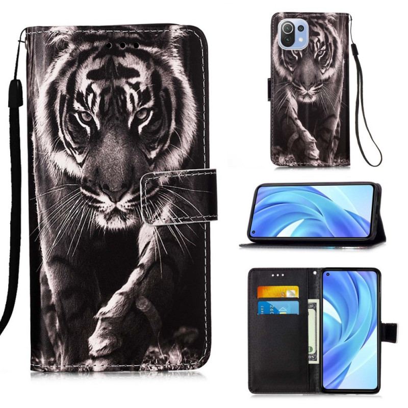 Capa Flip Para Xiaomi Mi 11 Lite 4G / 5G / 5G NE Tigre Da Noite