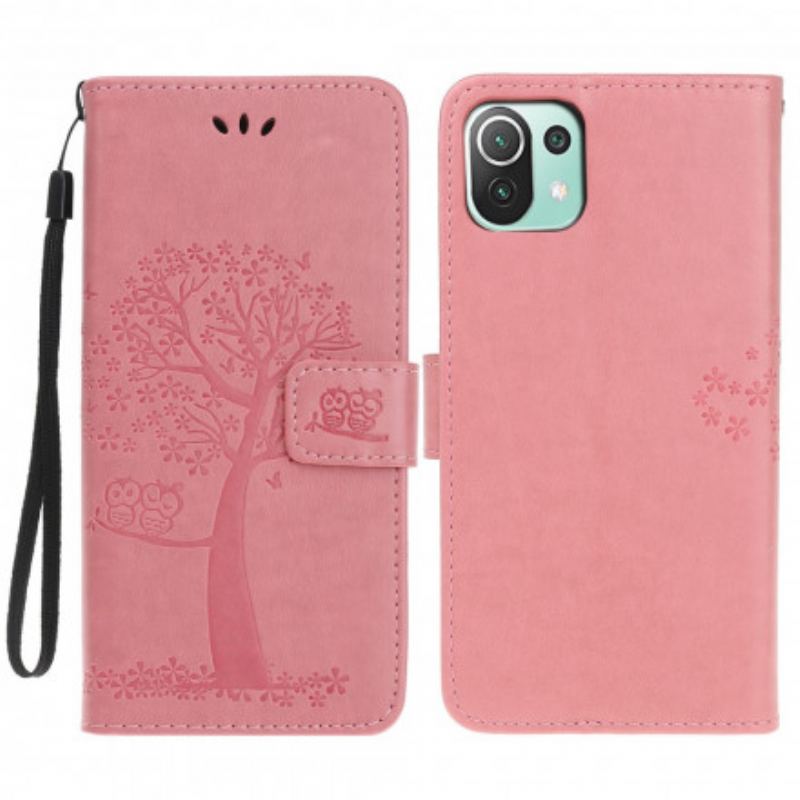 Capa Folio Para Xiaomi Mi 11 Lite 4G / 5G / 5G NE Árvore E Corujas