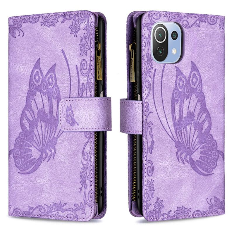 Capa Folio Para Xiaomi Mi 11 Lite 4G / 5G / 5G NE Bolso Com Zíper Barroco Borboleta