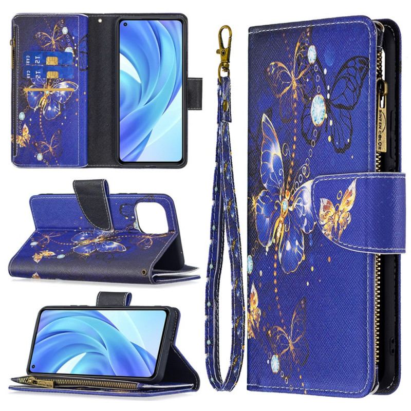 Capa Folio Para Xiaomi Mi 11 Lite 4G / 5G / 5G NE Bolso Com Zíper De Borboletas
