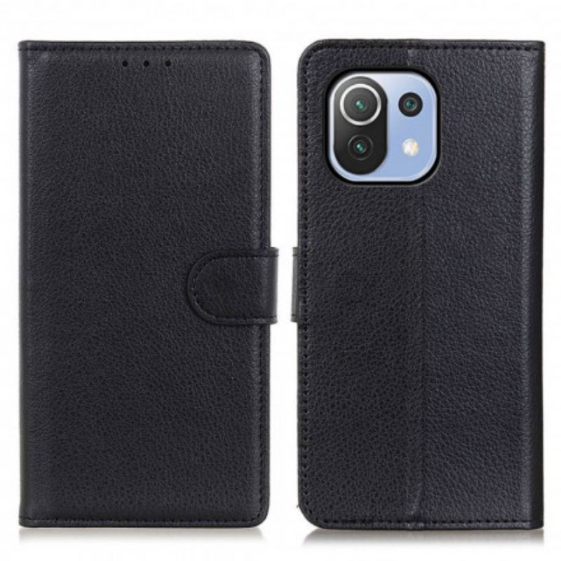 Capa Folio Para Xiaomi Mi 11 Lite 4G / 5G / 5G NE Couro Sintético De Lichia Tradicional