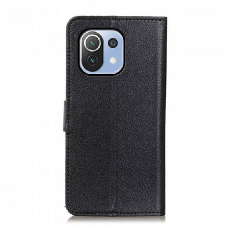 Capa Folio Para Xiaomi Mi 11 Lite 4G / 5G / 5G NE Couro Sintético De Lichia Tradicional