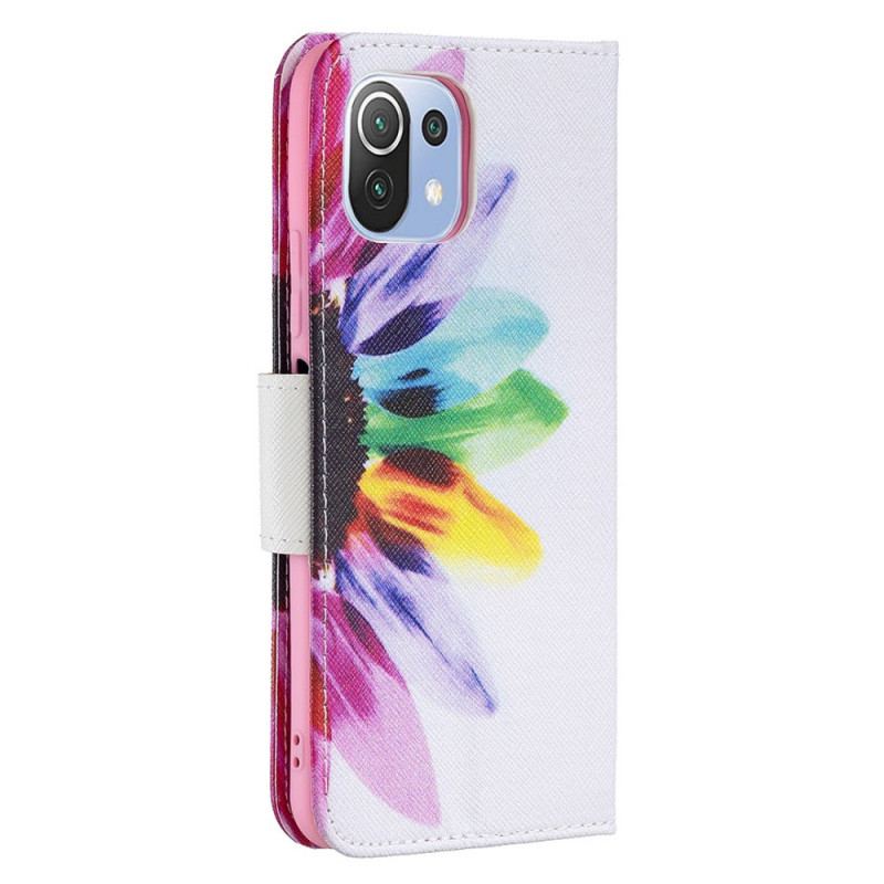 Capa Folio Para Xiaomi Mi 11 Lite 4G / 5G / 5G NE Flor Aquarela