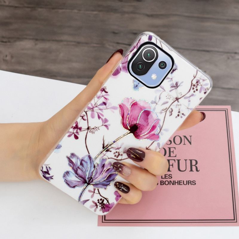 Capa Para Xiaomi Mi 11 Lite 4G / 5G / 5G NE Flores Em Mármore