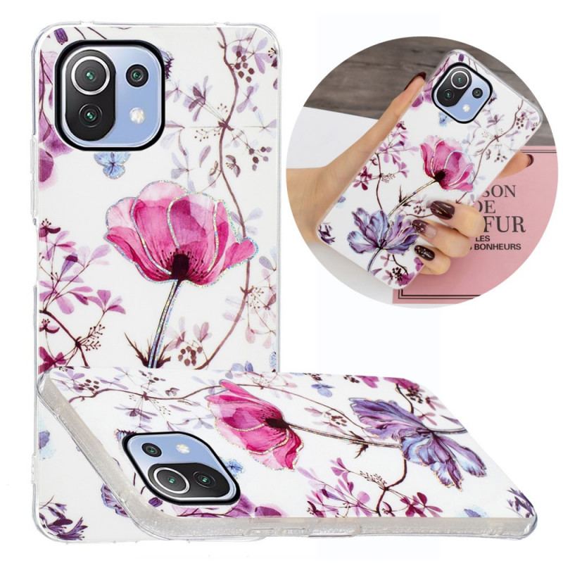 Capa Para Xiaomi Mi 11 Lite 4G / 5G / 5G NE Flores Em Mármore