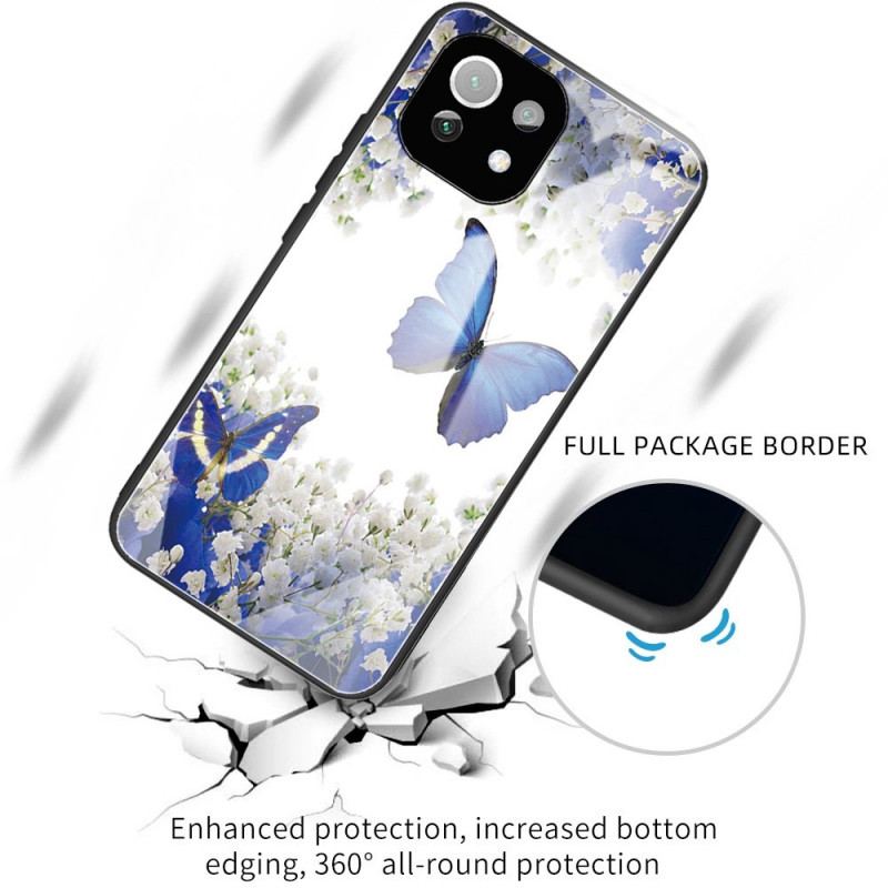 Capa Para Xiaomi Mi 11 Lite 4G / 5G / 5G NE Vidro Temperado De Borboletas Azuis