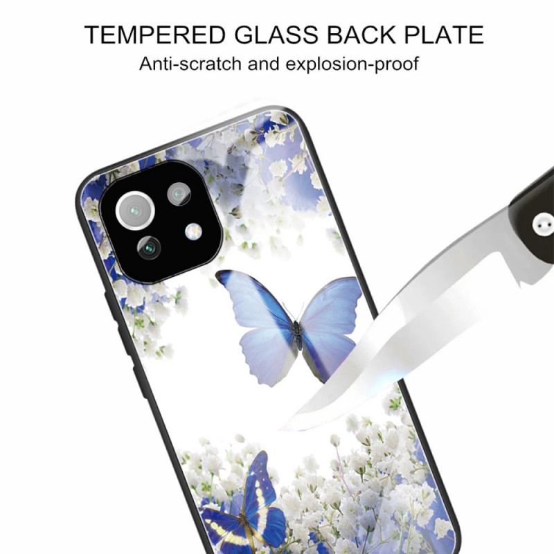 Capa Para Xiaomi Mi 11 Lite 4G / 5G / 5G NE Vidro Temperado De Borboletas Azuis