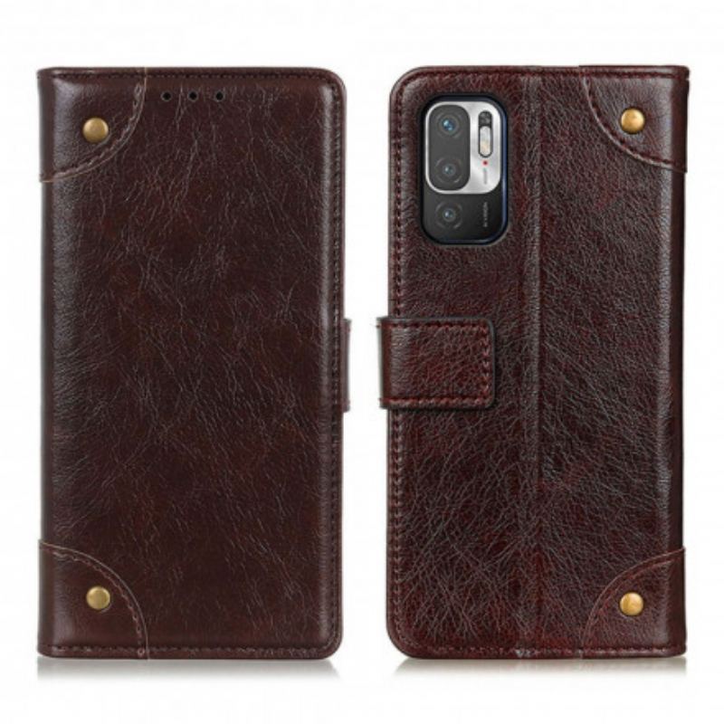 Capa Em Pele Para Poco M3 Pro 5G Rebites Vintage Estilo Couro Napa
