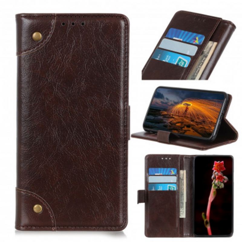 Capa Em Pele Para Poco M3 Pro 5G Rebites Vintage Estilo Couro Napa