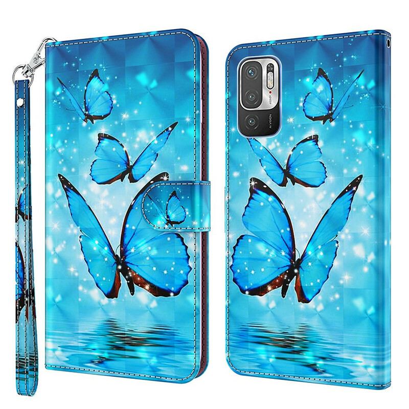 Capa Flip Para Poco M3 Pro 5G Borboletas Azuis