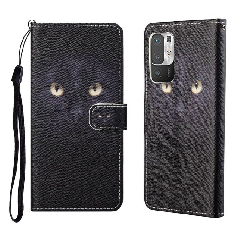 Capa Flip Para Poco M3 Pro 5G De Cordão Olhos De Gato Com Tiras