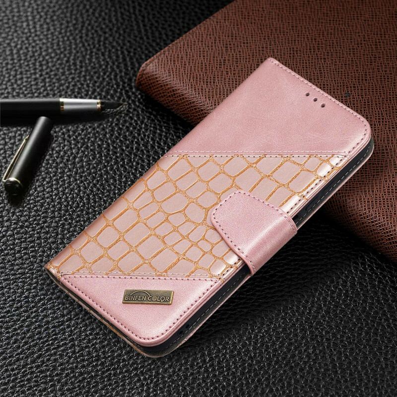 Capa Folio Para Poco M3 Pro 5G Efeito Clássico De Pele De Crocodilo