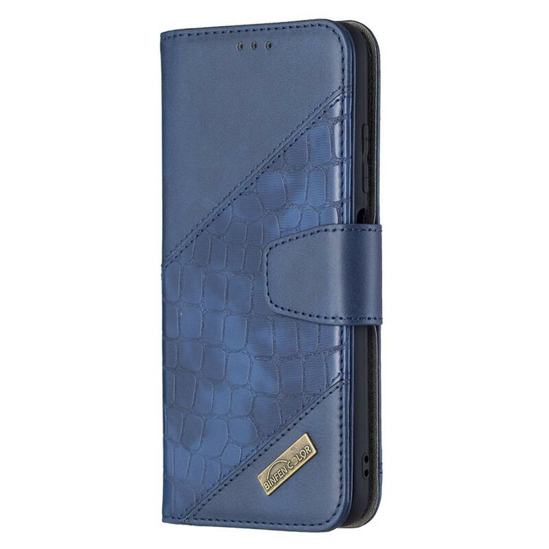 Capa Folio Para Poco M3 Pro 5G Efeito Clássico De Pele De Crocodilo