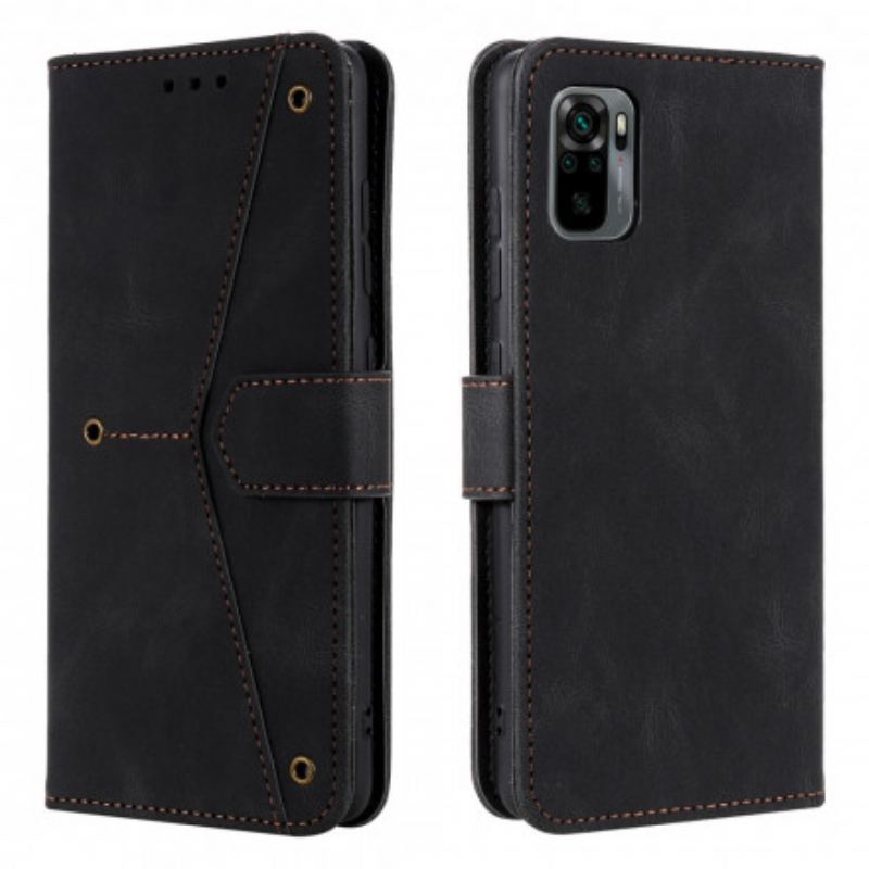 Capa Folio Para Poco M3 Pro 5G Rebites Bicolores De Couro Falso