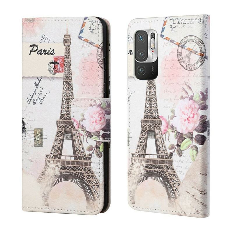 Capa Folio Para Poco M3 Pro 5G Torre Eiffel Retrô
