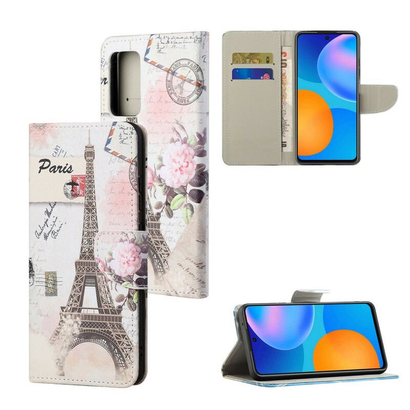 Capa Folio Para Poco M3 Pro 5G Torre Eiffel Retrô