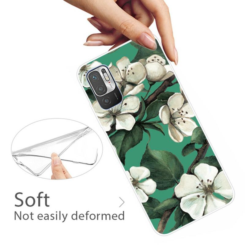 Capa Para Poco M3 Pro 5G Flores Brancas Pintadas