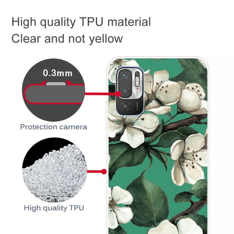 Capa Para Poco M3 Pro 5G Flores Brancas Pintadas