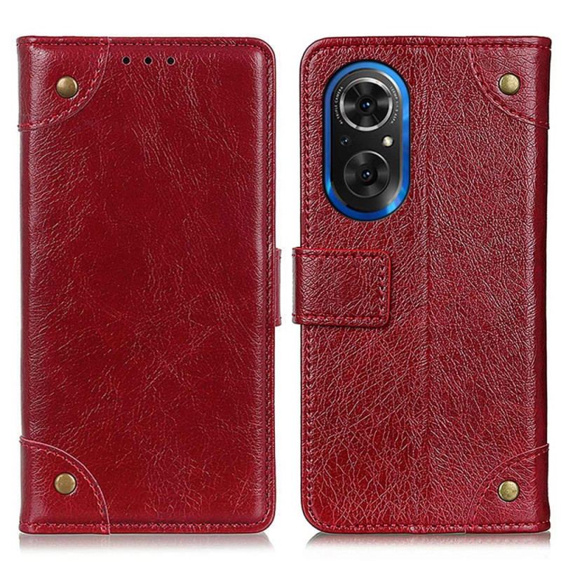 Capa De Couro Para Honor 50 SE Rebites Vintage Estilo Couro Napa