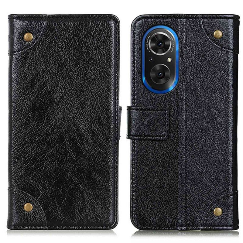Capa De Couro Para Honor 50 SE Rebites Vintage Estilo Couro Napa
