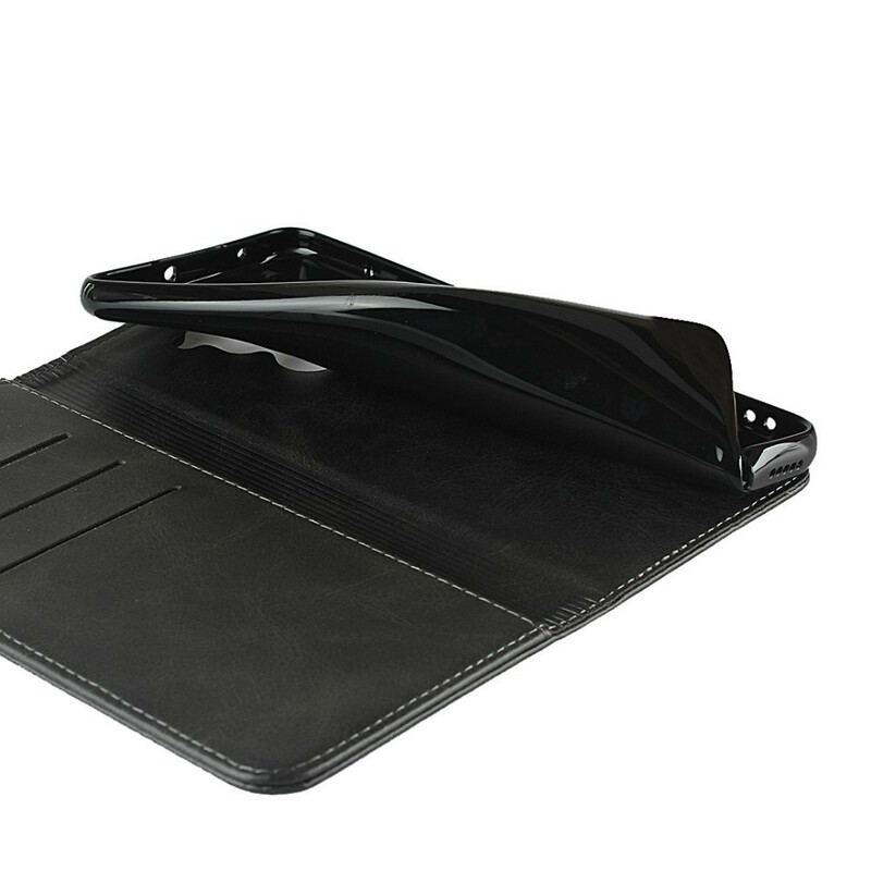 Capa De Celular Para Xiaomi Redmi Note 9 Flip Costura De Couro Sintético Premium