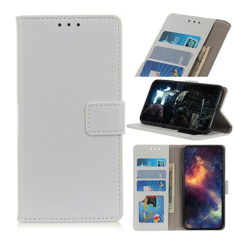 Capa De Couro Para Xiaomi Redmi Note 9 Costuras Efeito Couro Lichia