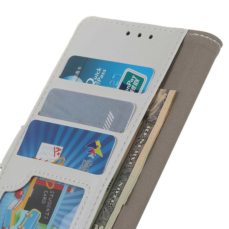 Capa De Couro Para Xiaomi Redmi Note 9 Costuras Efeito Couro Lichia