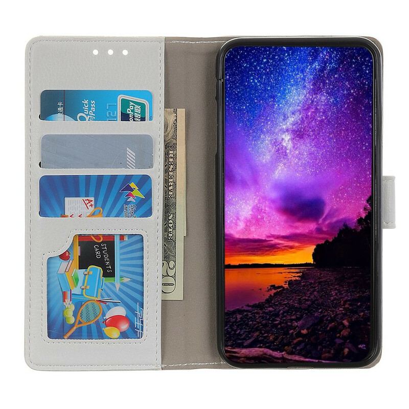 Capa De Couro Para Xiaomi Redmi Note 9 Costuras Efeito Couro Lichia