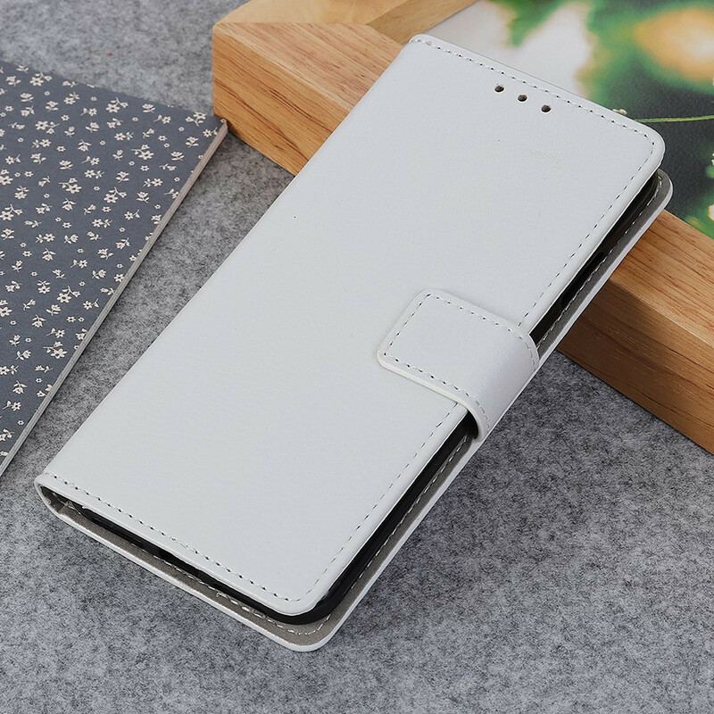 Capa De Couro Para Xiaomi Redmi Note 9 Costuras Efeito Couro Lichia