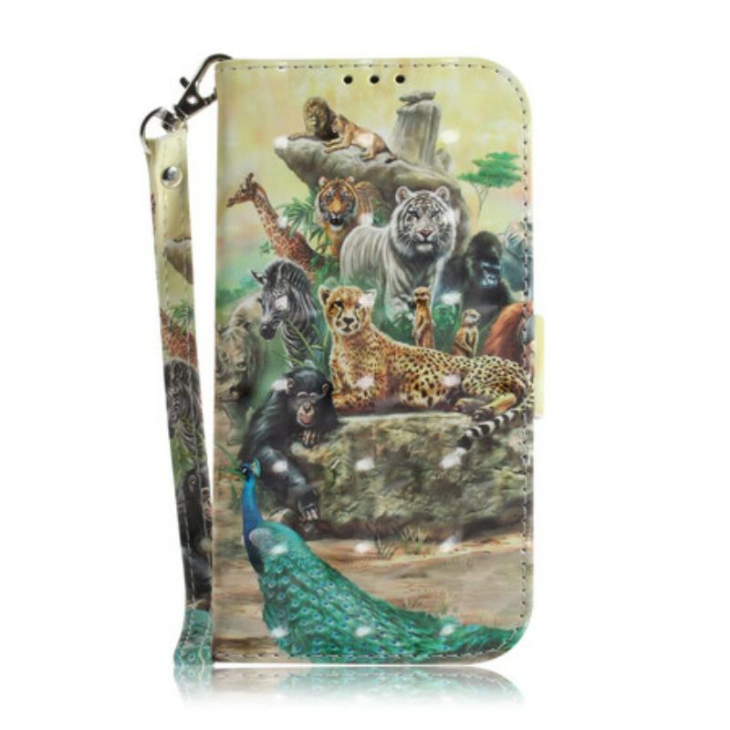 Capa Folio Para Xiaomi Redmi Note 9 De Cordão Animais De Safári Tanga