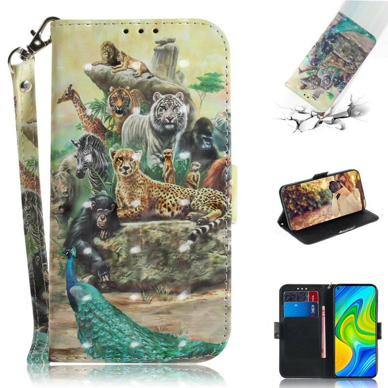 Capa Folio Para Xiaomi Redmi Note 9 De Cordão Animais De Safári Tanga