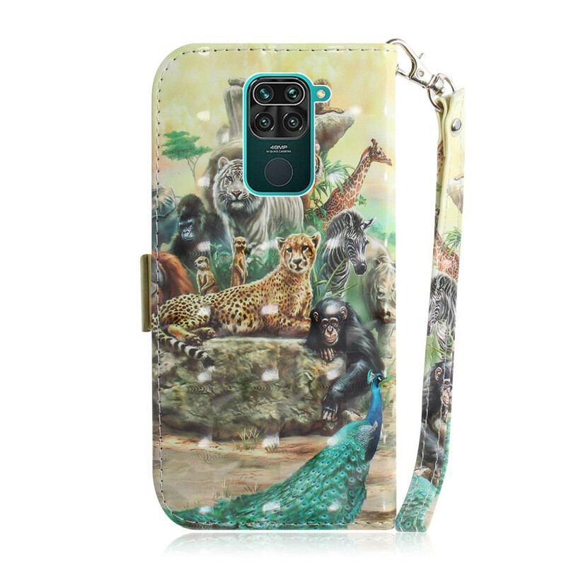 Capa Folio Para Xiaomi Redmi Note 9 De Cordão Animais De Safári Tanga