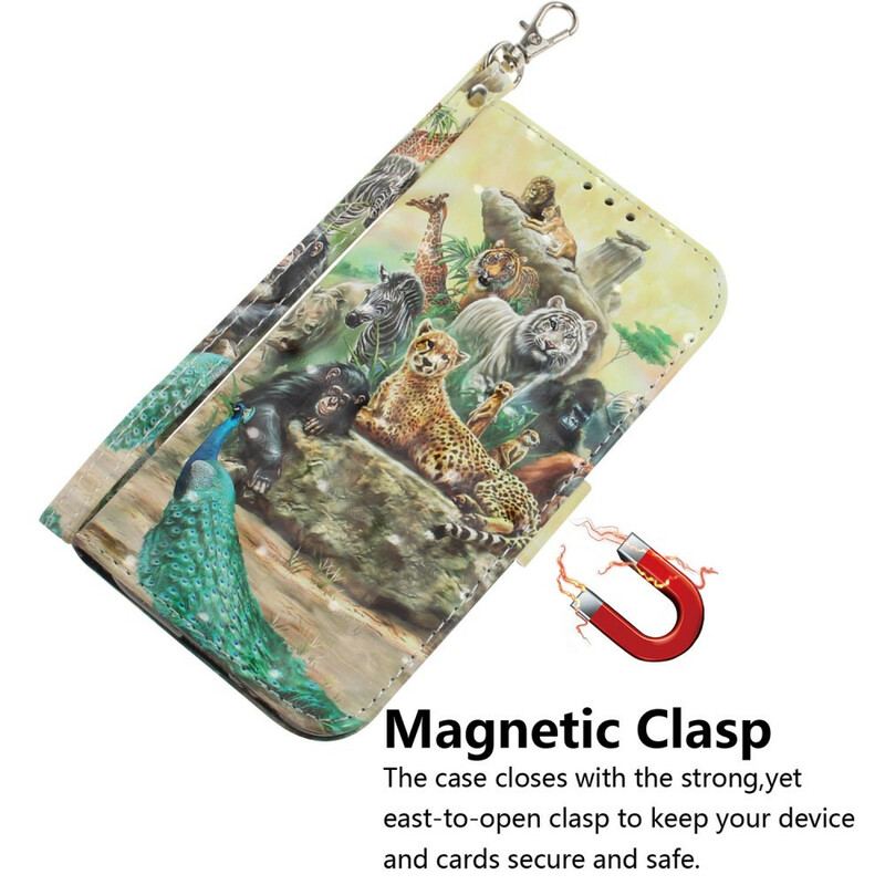 Capa Folio Para Xiaomi Redmi Note 9 De Cordão Animais De Safári Tanga