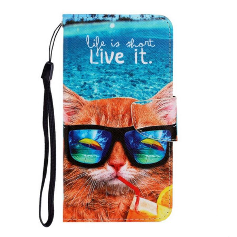 Capa Folio Para Xiaomi Redmi Note 9 De Cordão Cat Live It Strappy