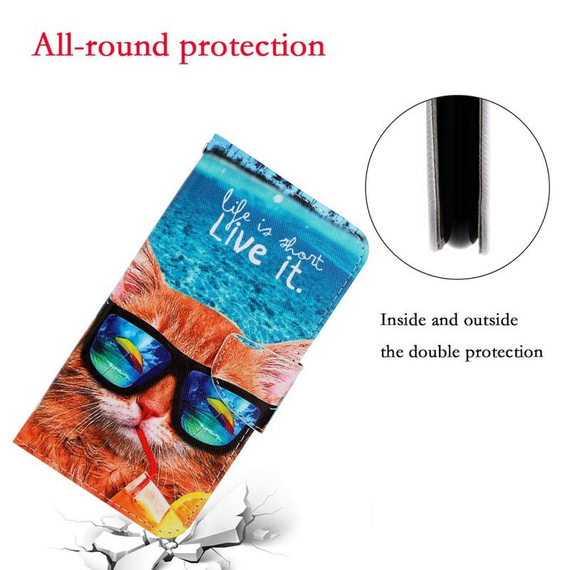 Capa Folio Para Xiaomi Redmi Note 9 De Cordão Cat Live It Strappy