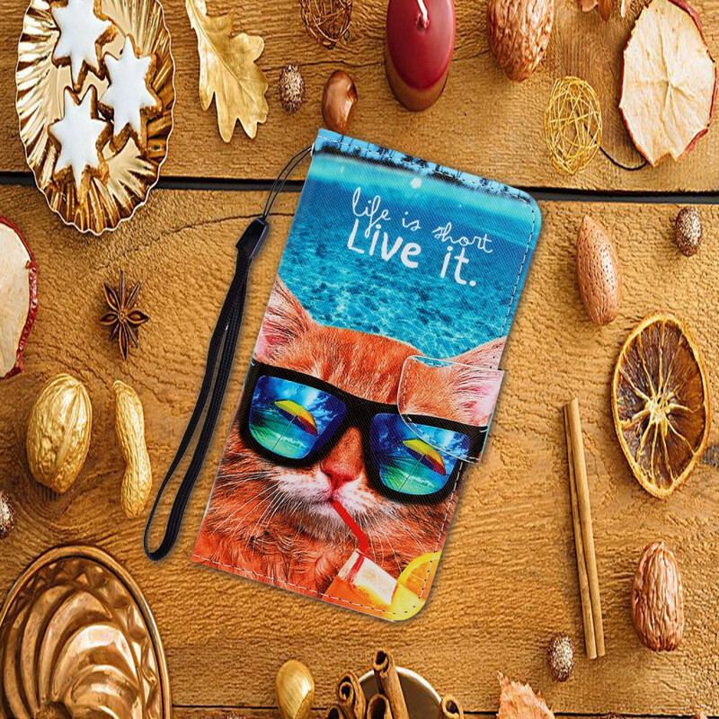 Capa Folio Para Xiaomi Redmi Note 9 De Cordão Cat Live It Strappy