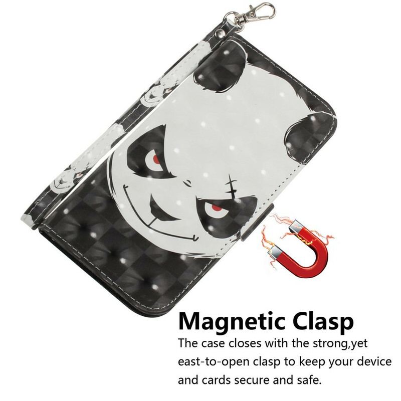 Capa Folio Para Xiaomi Redmi Note 9 De Cordão Panda Irritado Com Cordão