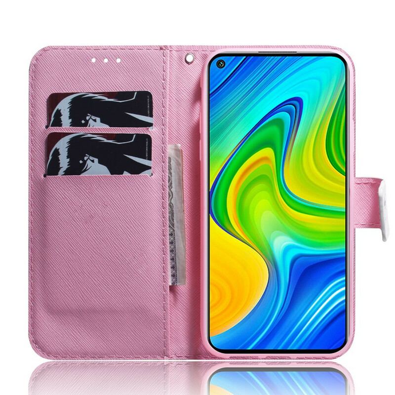 Capa Folio Para Xiaomi Redmi Note 9 Flor Rosa Empoeirado
