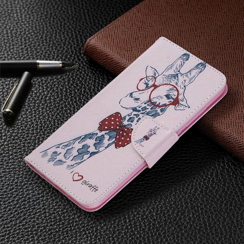 Capa Folio Para Xiaomi Redmi Note 9 Girafa Inteligente