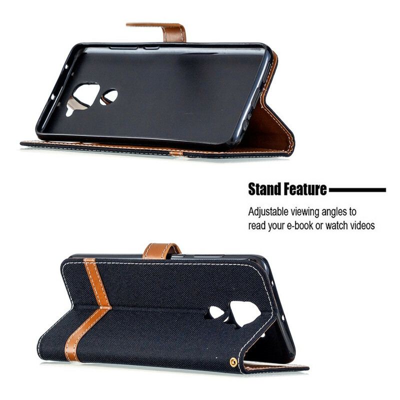 Capa Folio Para Xiaomi Redmi Note 9 Tecido E Efeito De Couro