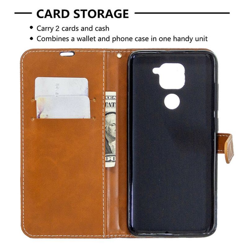 Capa Folio Para Xiaomi Redmi Note 9 Tecido E Efeito De Couro