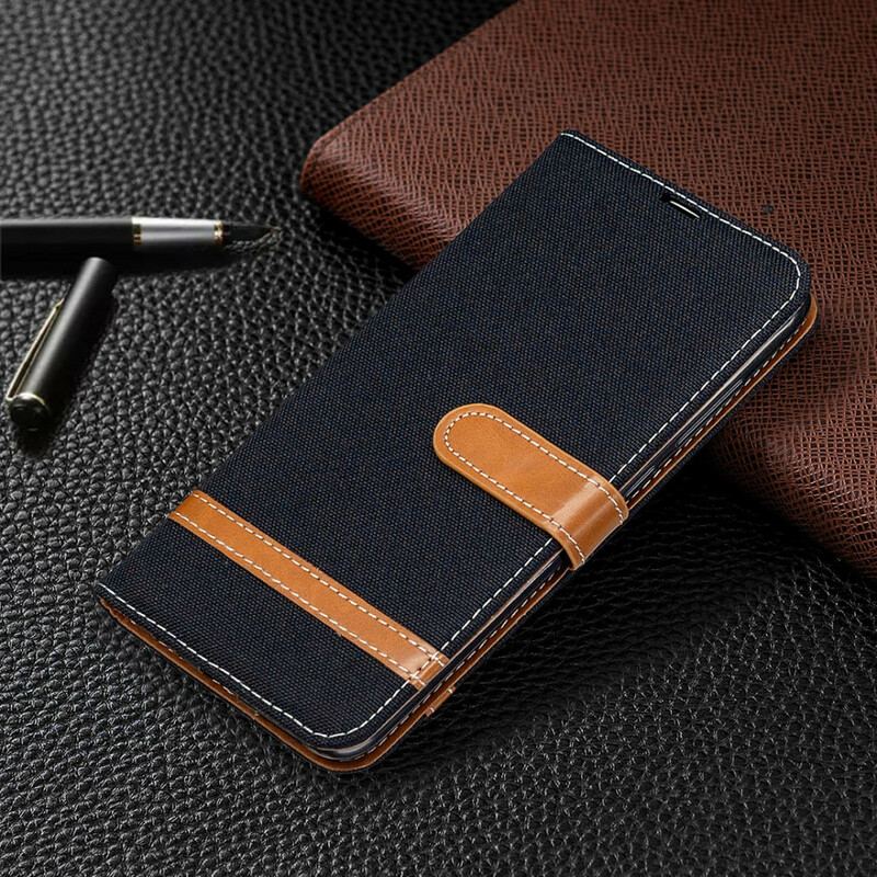 Capa Folio Para Xiaomi Redmi Note 9 Tecido E Efeito De Couro