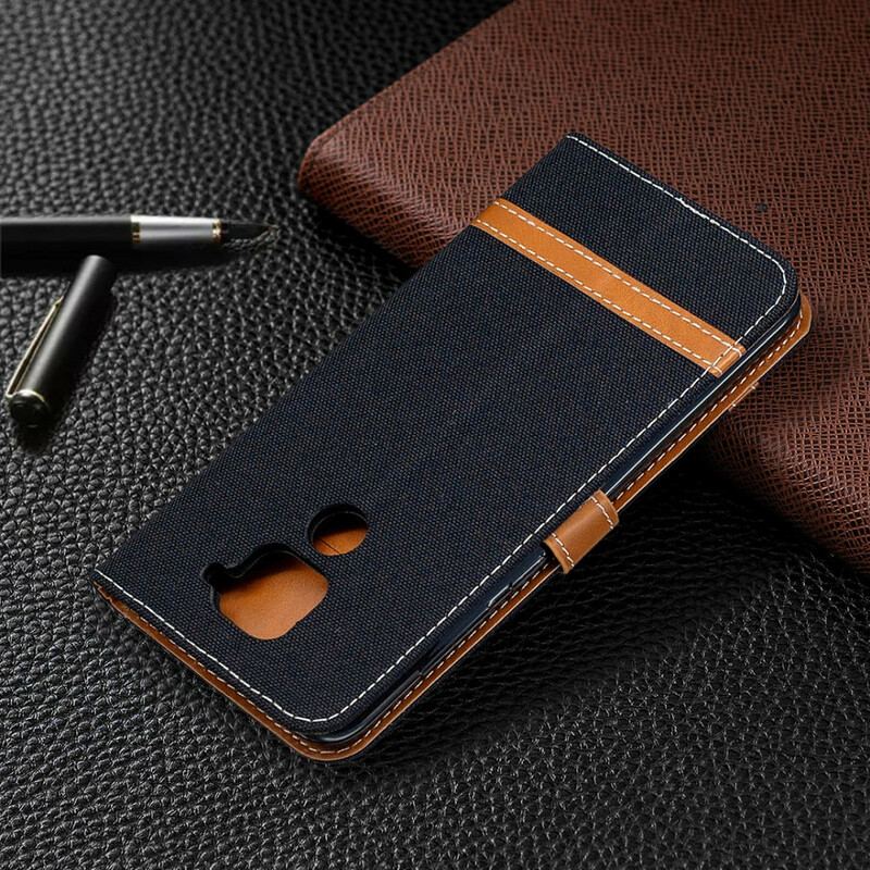 Capa Folio Para Xiaomi Redmi Note 9 Tecido E Efeito De Couro