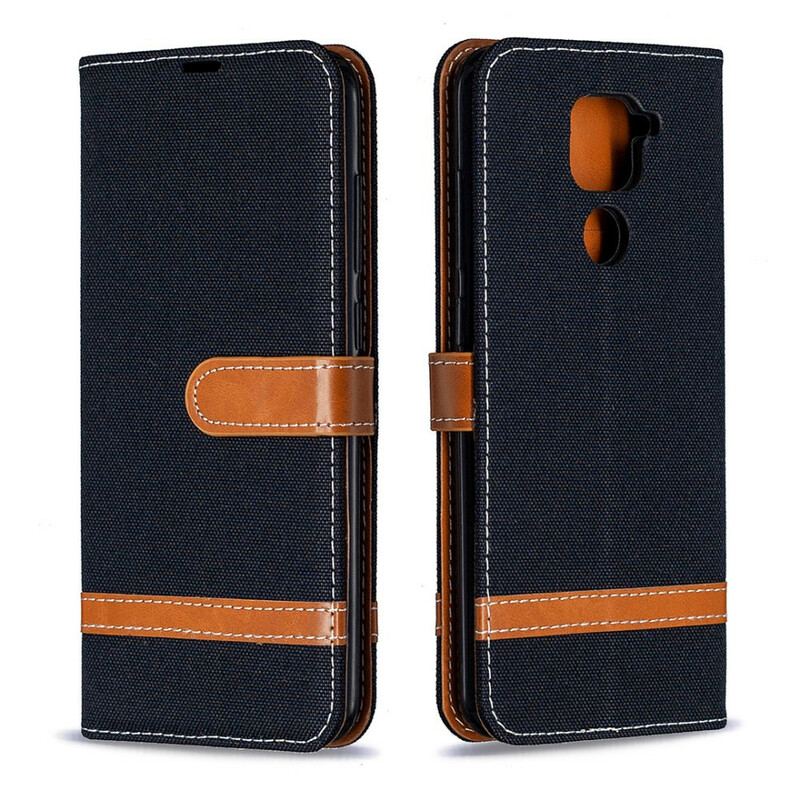 Capa Folio Para Xiaomi Redmi Note 9 Tecido E Efeito De Couro